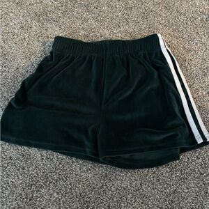 Velvety dark green shorts with white stripes!